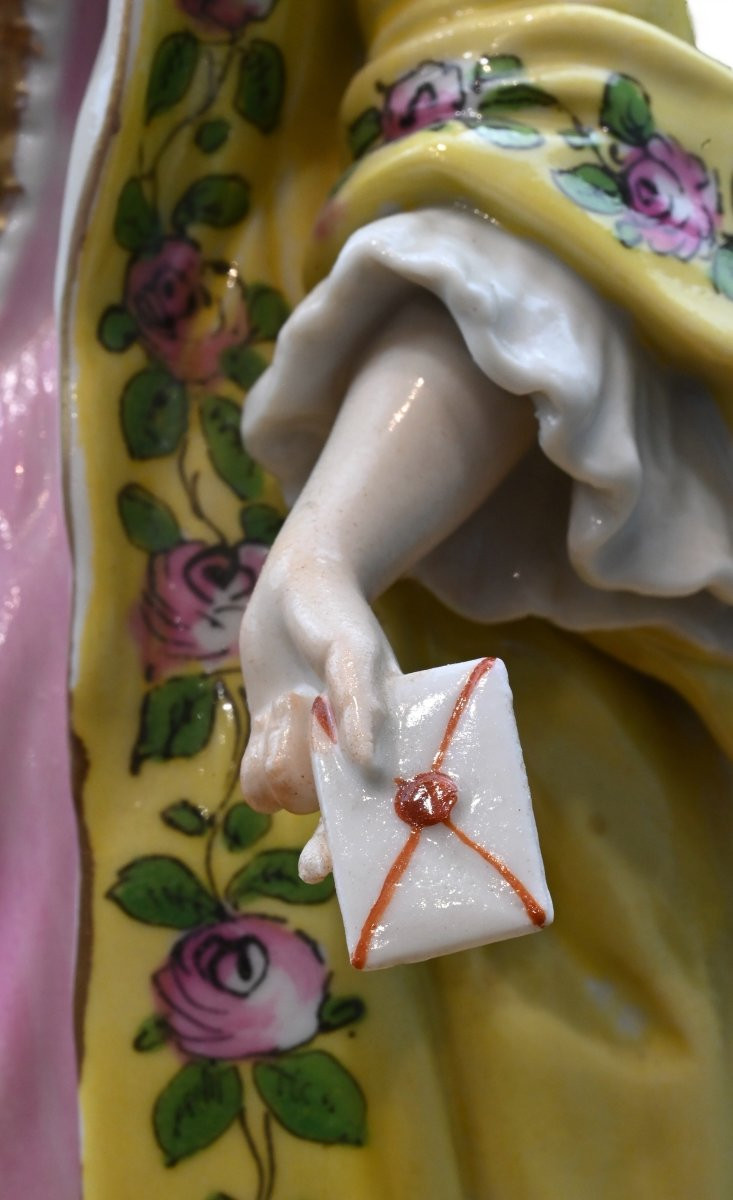 Figura in Porcellana Policroma Ispirata alla Contessa du Barry - Francia XIX Secolo-photo-2
